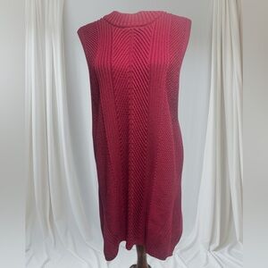 Talbots Sweater Tunic Top Women Sleeveless Cable Knit Preppy Burgundy Red Sz XL